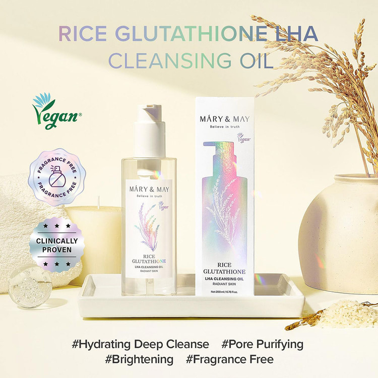 شوینده روغنی گلوتاتیون برنج مری اند می لایه بردار ملایم و روشن کننده پوست Mary&May Rice Glutathione LHA Cleansing Oil برند: مری اند می MARY &MAY